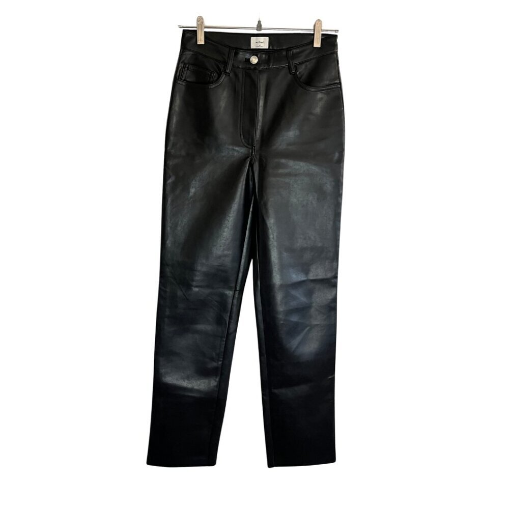 Aritzia Wilfred Black The Melina Super High Rise Vegan Leather Straight Pants - Picture 2 of 8